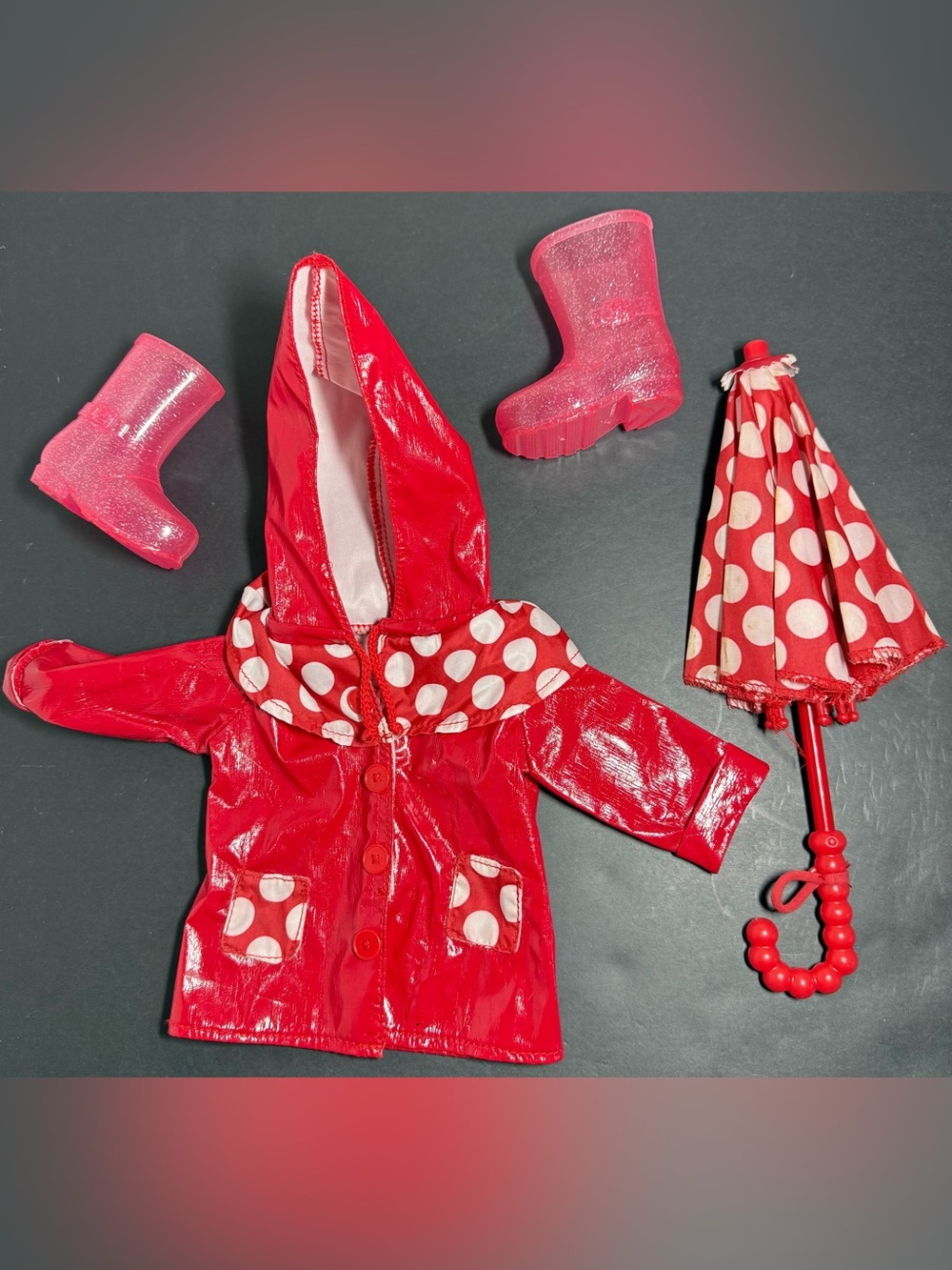 Vintage 90s Funrise Toy Corp Doll Raincoat Umbrella Boots Set 18" Fashion Dolls